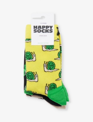 Happy Socks Boys Multi Kids Animal Graphic-intarsia Pack Of Three Stretch-cotton-blend Socks 1-9 Yea