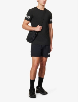 Shop Bjorn Borg Men's Black Brand-print Crewneck Recycled-polyester-blend T-shirt