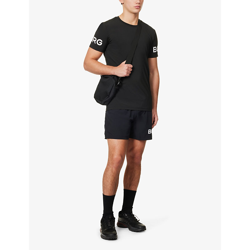 Shop Bjorn Borg Brand-print Crewneck Recycled-polyester-blend T-shirt In Black