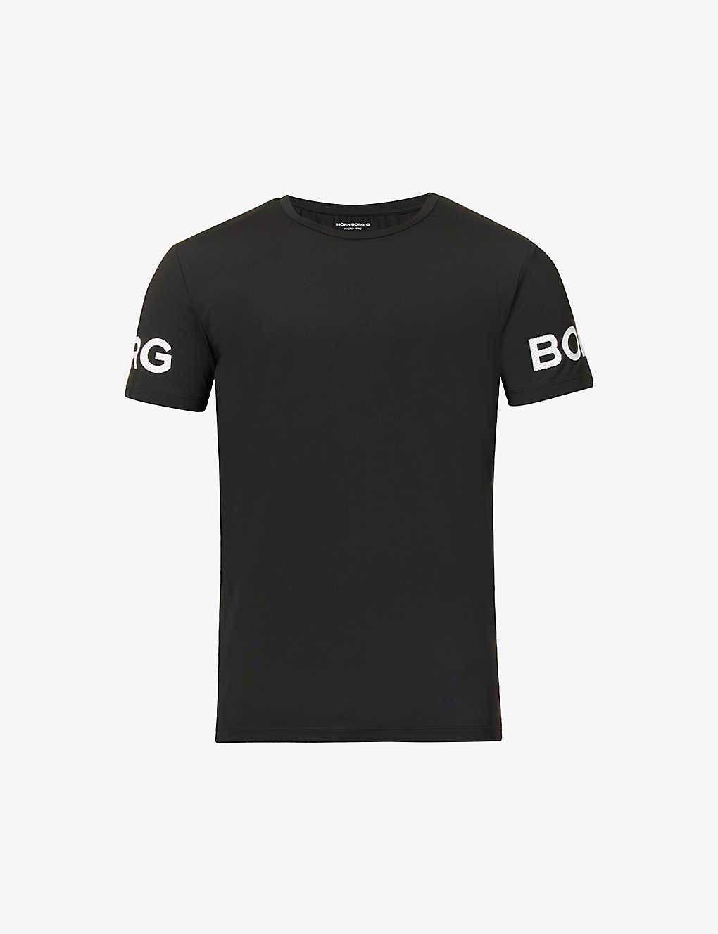 Bjorn Borg Brand-print Crewneck Recycled-polyester-blend T-shirt In Black
