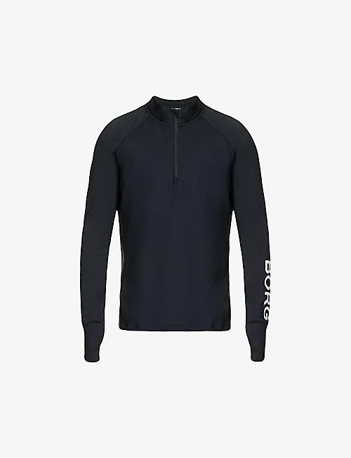 BJORN BORG: Logo-print half-zip fitted recycled-polyester jacket