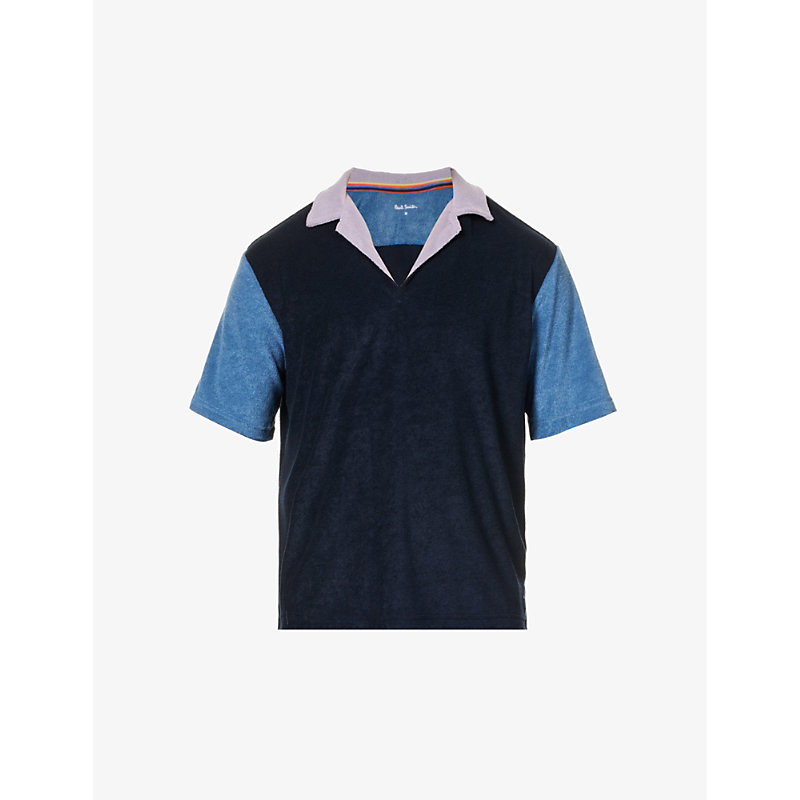 PAUL SMITH COLOUR-BLOCKED CAMP-COLLAR REGULAR-FIT TOWELLING,66736708