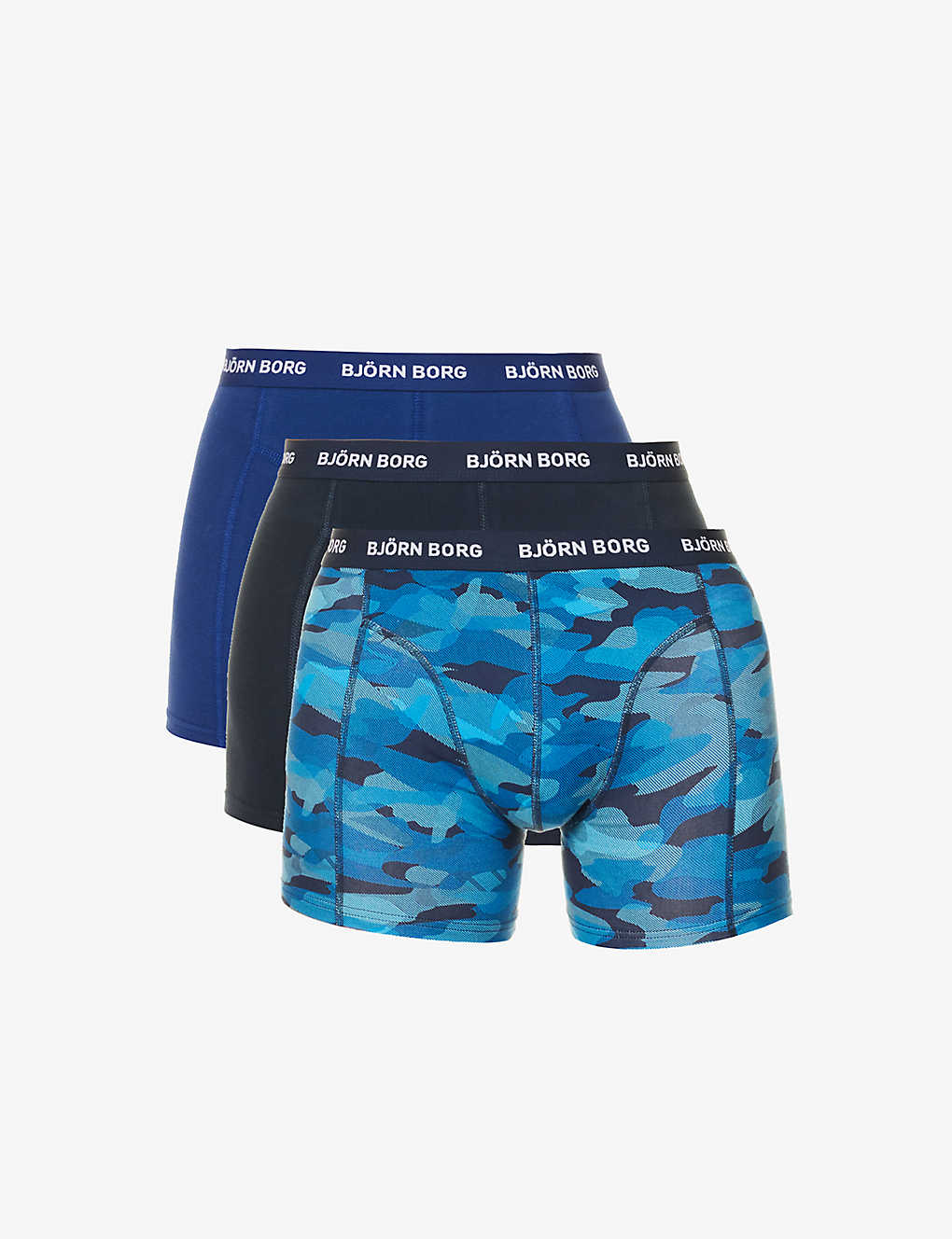 Bjorn Borg Mens Blue Logo-waistband Pack Of Three Stretch-cotton Boxers