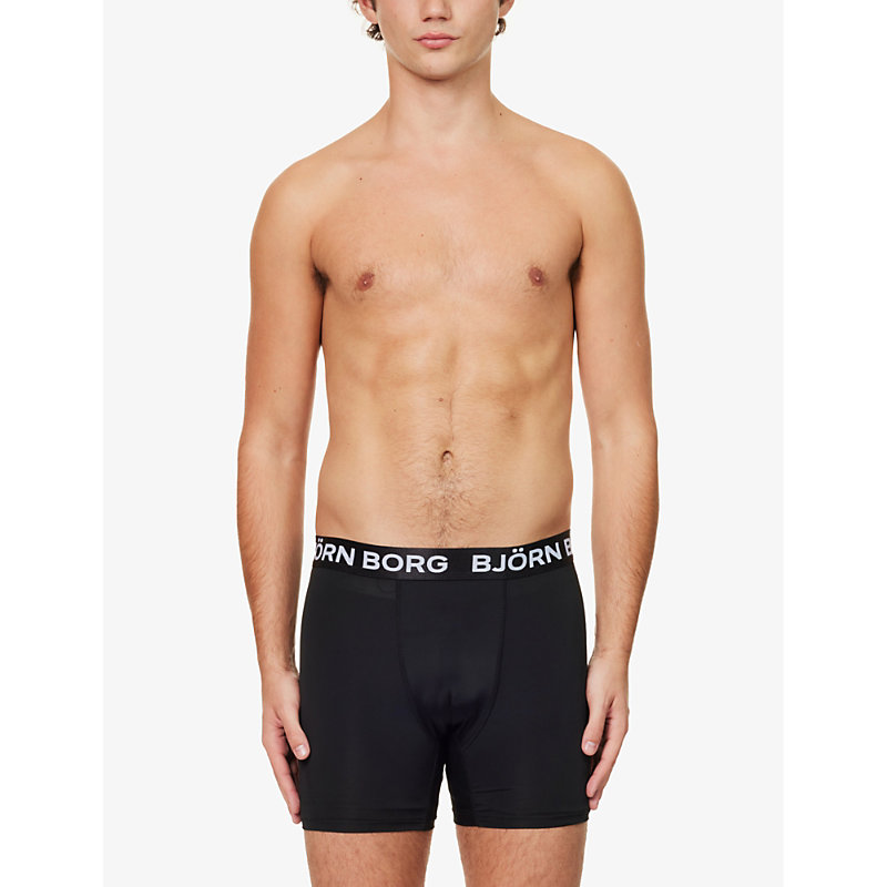 Shop Bjorn Borg Mens Black Branded-waistband Stretch Recycled-polyester Boxers