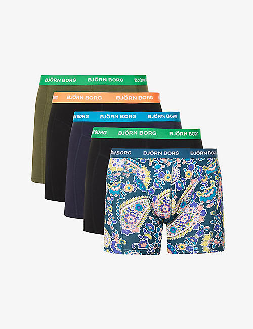 BJORN BORG: Pack of five logo-print stretch-cotton boxers