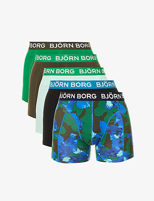 BJORN BORG: Pack of five graphic-print mid-rise stretch-cotton boxers