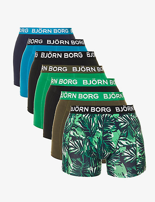 BJORN BORG: Logo-waistband pack of seven stretch-cotton boxers