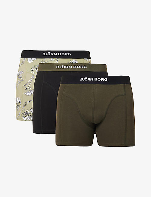 BJORN BORG: Pack of three logo-print organic stretch-cotton boxers