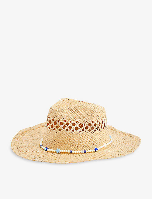 BOUTIQUE BONITA: Evil Eye bead-embellished straw cowboy hat