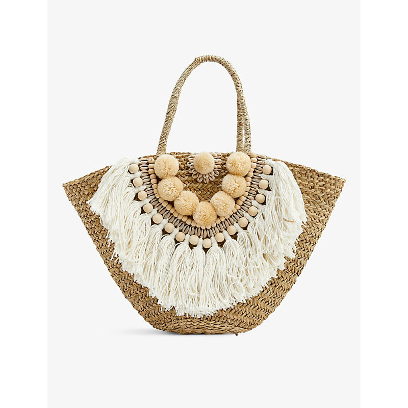 Boutique Bonita Womens Natural Bohemian Shell-embellished Straw Tote Bag
