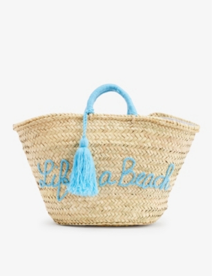 Boutique Bonita Womens Pale Blue Life's A Beach Palm Basket Bag