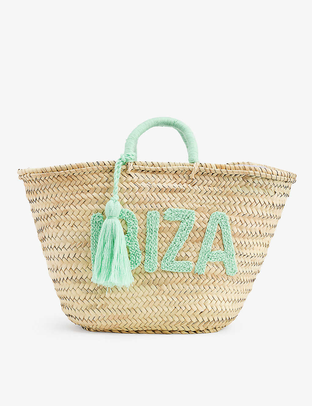 Boutique Bonita Ibiza Palm Basket Bag In Natural/green Logo