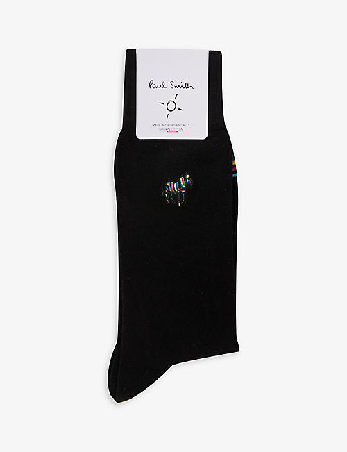 PAUL SMITH: Stripe zebra-embroidered stretch organic-cotton blend socks