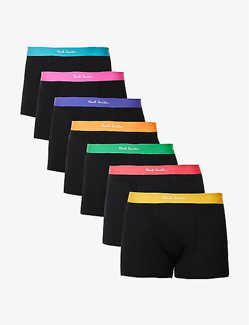 PAUL SMITH: Pack of seven logo-waistband organic stretch-cotton trunks