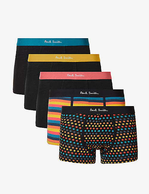PAUL SMITH: Pack of five logo-waistband low-rise stretch-organic trunks