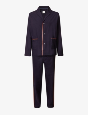 Paul Smith 2-piece Striped Trim Pajama Set In Blues