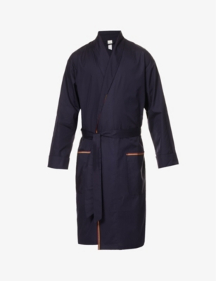PAUL SMITH PAUL SMITH MENS BLUES STRIPE-TRIM BELTED COTTON ROBE,66758144