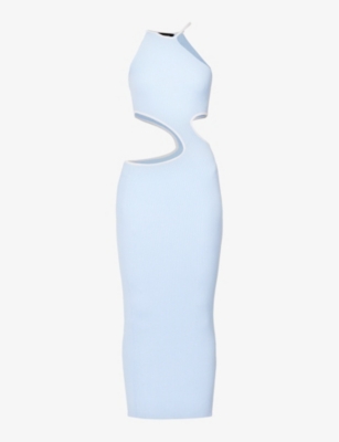 SAN SLOANE SAN SLOANE WOMEN'S SKY BLUE WHITE LYA CUT-OUT KNITTED MIDI DRESS