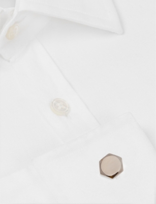 Babette Wasserman London Mens Black Rhodium Hexagon Button Rhodium Cufflinks In Black Rhodium