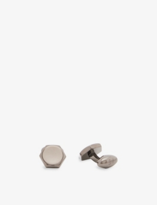 Babette Wasserman London Mens Black Rhodium Hexagon Button Rhodium Cufflinks In Black Rhodium
