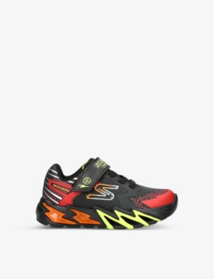 Shop Skechers Boys Blk/red Kids Flex Glow Bolt Light-up Low-top Woven Trainers 1-4 Years In Black