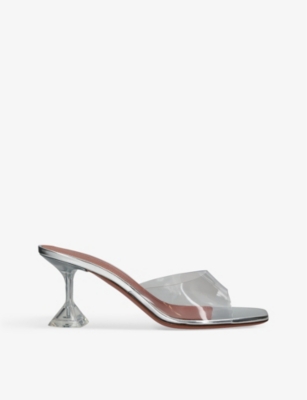 AMINA MUADDI: Lupita Glass square-toe PVC heeled mules