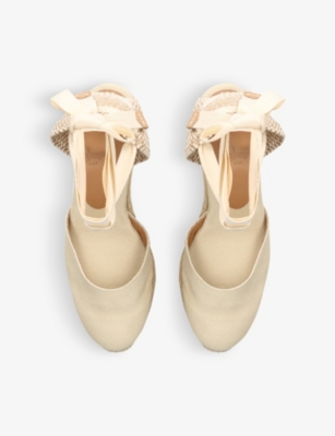 Castaã±er Castaner Womens Cream Carina Self-tie Canvas Wedge Espadrilles In Cream