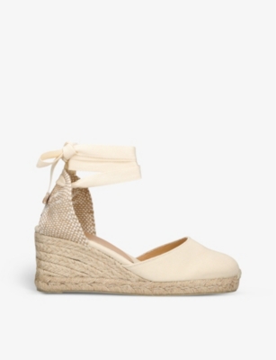 Castaã±er Castaner Womens Cream Carina Self-tie Canvas Wedge Espadrilles