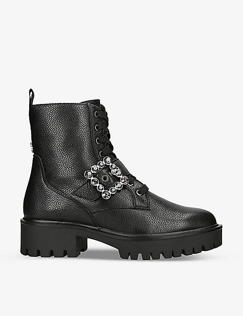 CARVELA: Opulent crystal-buckle leather heeled ankle boots