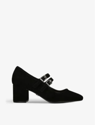 Carvela Womens Black Harper Front-buckle Suede Heeled Courts