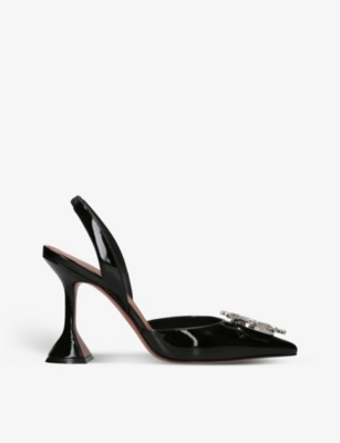 Amina Muaddi Womens Black Begum Crystal-embellished Patent-leather Slingback Courts