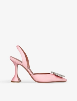 AMINA MUADDI AMINA MUADDI PALE PINK BEGUM CRYSTAL-EMBELLISHED SLINGBACK SATIN HEELS,66776834