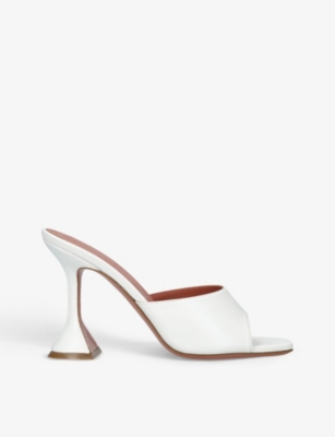 Amina Muaddi Womens White Lupita Brand-logo Leather Heeled Courts