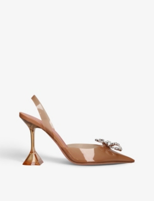 Shop Amina Muaddi Womens Beige Rosie Crystal-embellished Pvc Heeled Courts In White