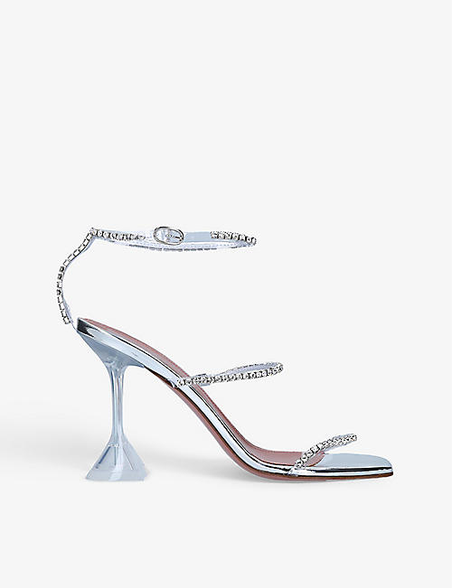 AMINA MUADDI: Gilda Glass crystal-embellished leather heeled mules