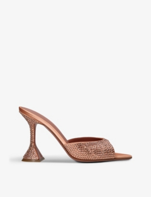 AMINA MUADDI: Caroline crystal-embellished satin heeled sandals