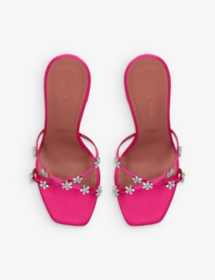 Shop Amina Muaddi Women's Pink Lily Slipper 95 Crystal-embellished Satin Heeled Sandals