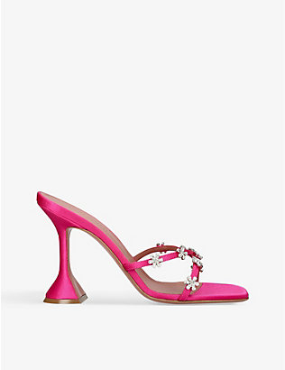 AMINA MUADDI: Lily Slipper 95 crystal-embellished satin heeled sandals