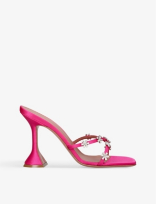 Amina Muaddi Womens Pink Lily Slipper 95 Crystal-embellished Satin Heeled Sandals