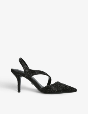 Carvela Womens Black Symmetry Jewel-embellished Heeled Court Shoes