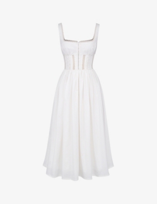 House Of Cb Womens White Perle Lace-trim Stretch-cotton Midi Dress
