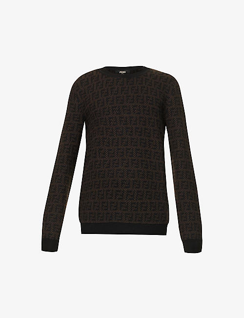 FENDI: Monogram-patterned regular-fit wool-blend jumper