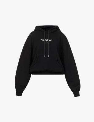 OFF-WHITE OFF-WHITE C/O VIRGIL ABLOH WOMEN'S BLACK WHITE NO OFFENCE BRAND-TEXT COTTON HOODY