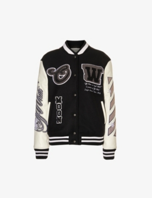 Off-White c/o Virgil Abloh Logo-embroidered Leather Varsity Jacket