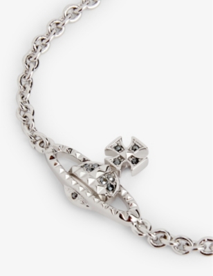 Shop Vivienne Westwood Men's Rhodium / Jet Hematite Mayfair Bas Relief Brass And Crystal Charm Bracelet