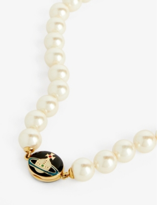 Shop Vivienne Westwood Men's Gold / Black Loelia Brass And Faux Pearl Necklace