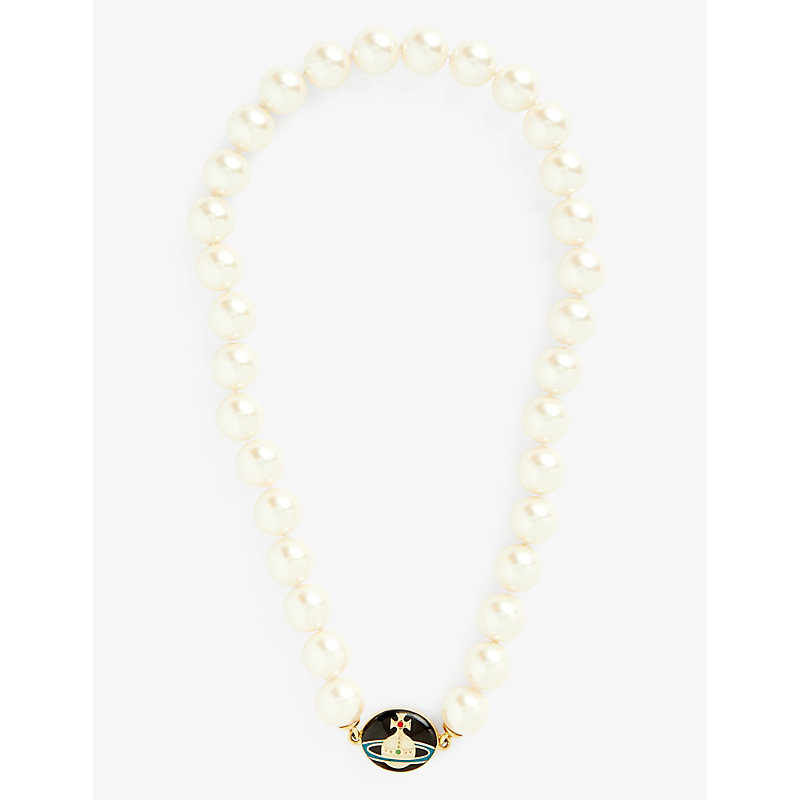Vivienne Westwood Mens Gold / Black Loelia Brass And Faux Pearl Necklace
