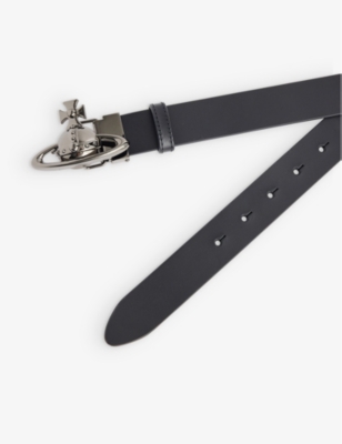 Shop Vivienne Westwood Men's Black Gunmetal Orb-embellished Leather Belt