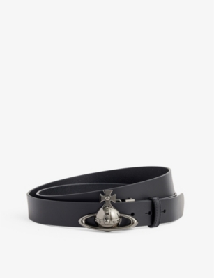 Vivienne Westwood Mens Black Gunmetal Orb-embellished Leather Belt