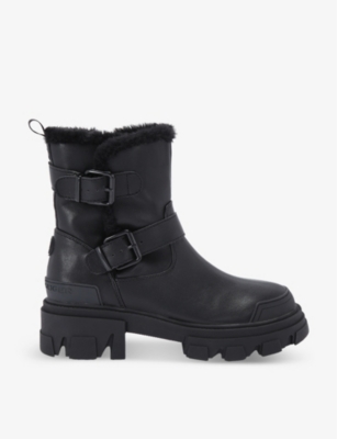 Shop Kg Kurt Geiger Trekker Biker Pull-tab Faux-leather Ankle Boots In Black